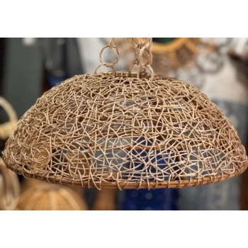 El Yapımı Hasır Rattan Avize - 38 cm Çap - Doğal Aydınlatma