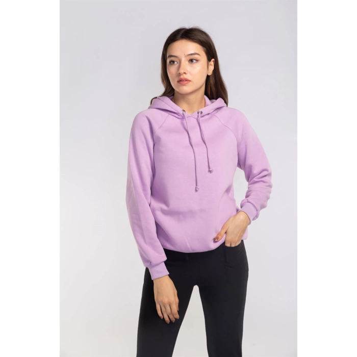 Kapüşonlu Şardonlu Sweatshirt-LİLA