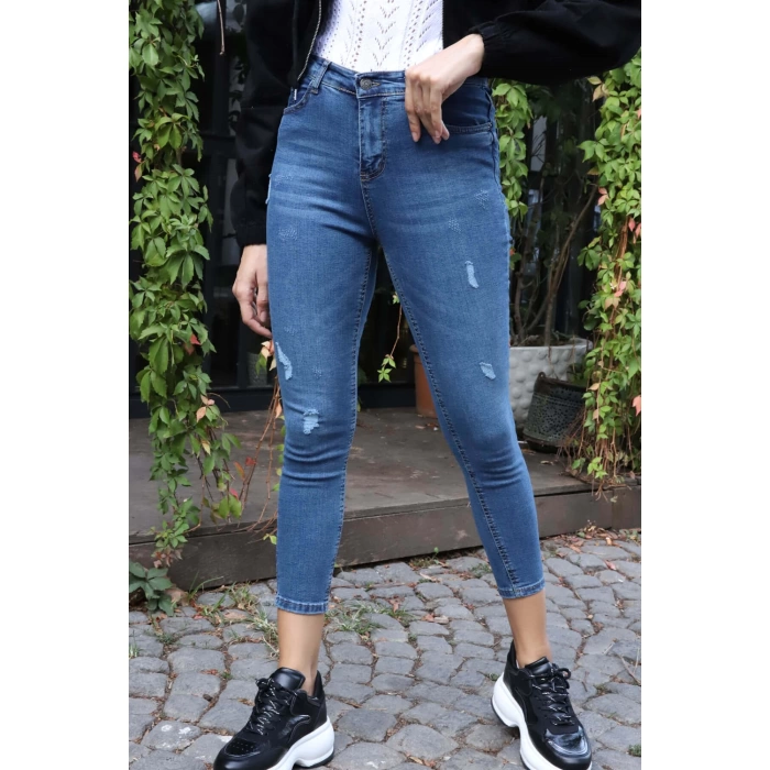 Yüksek Bel Skinny Jean Pantolon  - MAVİ