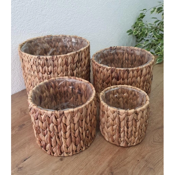 4 Adet Çelik Kafesli Hasır Saksı İçi Naylon Korumalı