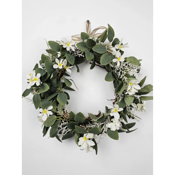 White Blossom Doğal Çember Kapı Süsü Kapı Çelengi 40cm