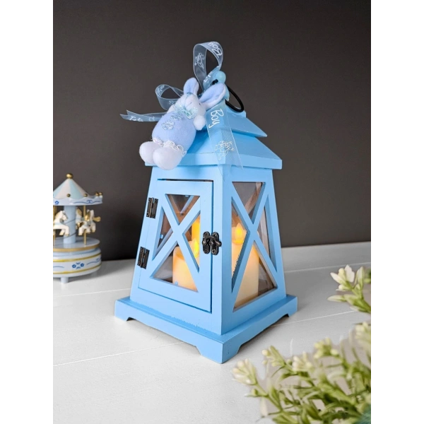 Mavi Ahşap Fener Çocuk Odası Konseptli Led Işıklı 30cm