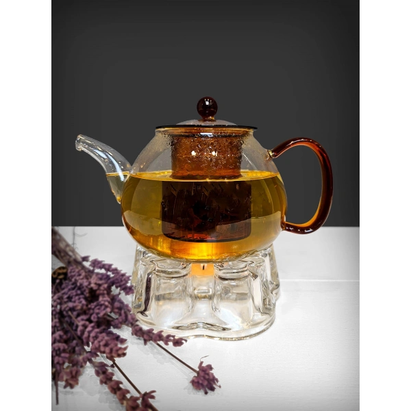 900ml Süzgeçli Borosilikat Cam Demlik Ateşe Dayanıklı