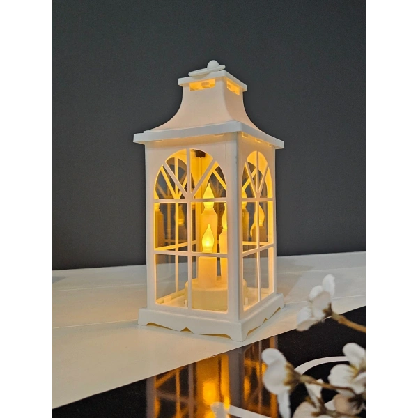Ambiance 31Cm Beyaz LED Fener - Gerçek Camlı, Titreşimli Alevsiz Mum Işığı