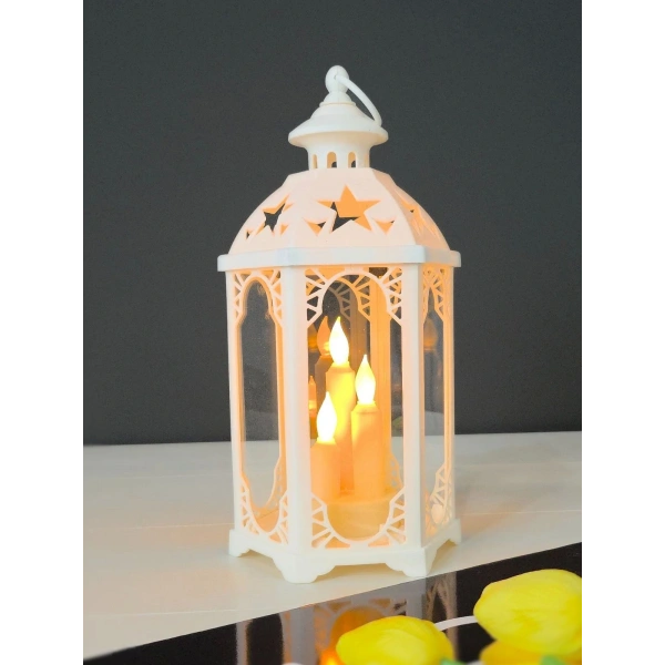 Astrum 33cm Beyaz LED Fener Mumluk - Gerçek Camlı & Pille Çalışan Dekoratif Aydınlatma