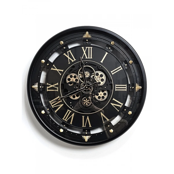 BLACK TIME ÇARKLI METAL DUVAR SAATİ 66CM