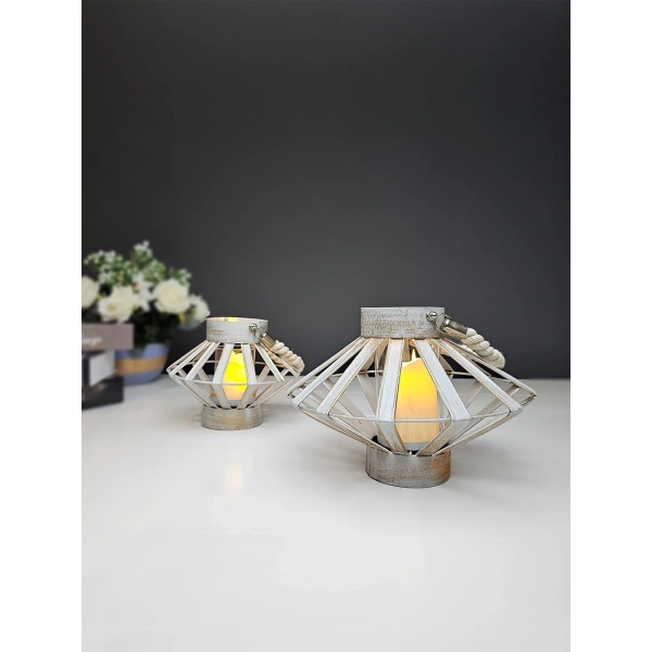 Capella İkili Halat Kulplu Dekoratif Metal Mumluk Seti