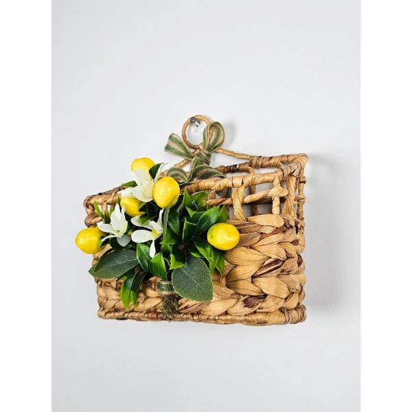 Capri Limon Temalı Hasır Kapı Sepeti Posta Kutusu Gazetelik Kapı Süsü 25Cm