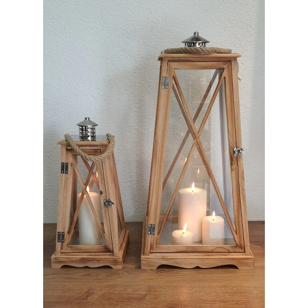 Çelik Çatılı İkili Ahşap Mumluk Fener Seti Sumatra