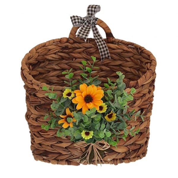 Çiçekli Hasır Kapı Sepeti Gazetelik Posta Kutusu 29cm