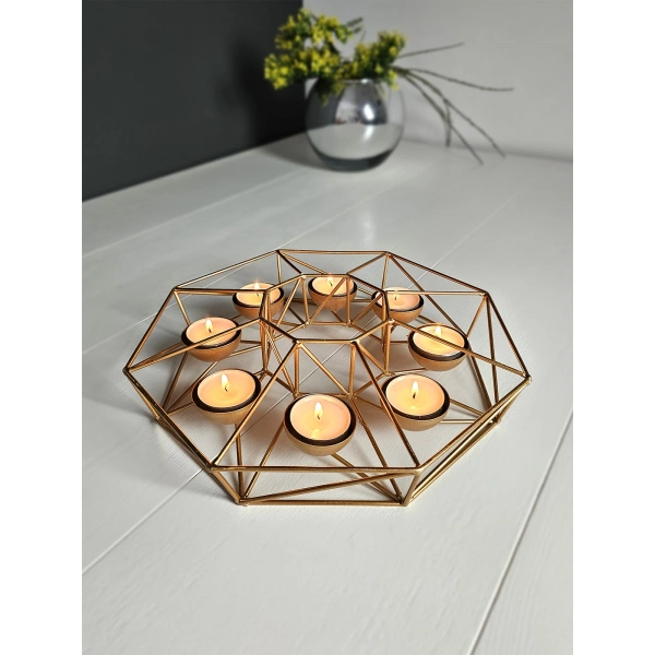 Dekoratif Metal Tealight Mumluk 8 Hazneli 28cm