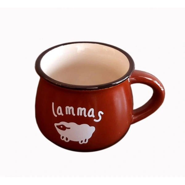 Emaye Görünümlü Porselen Kupa Bardak Kahverengi 260Ml