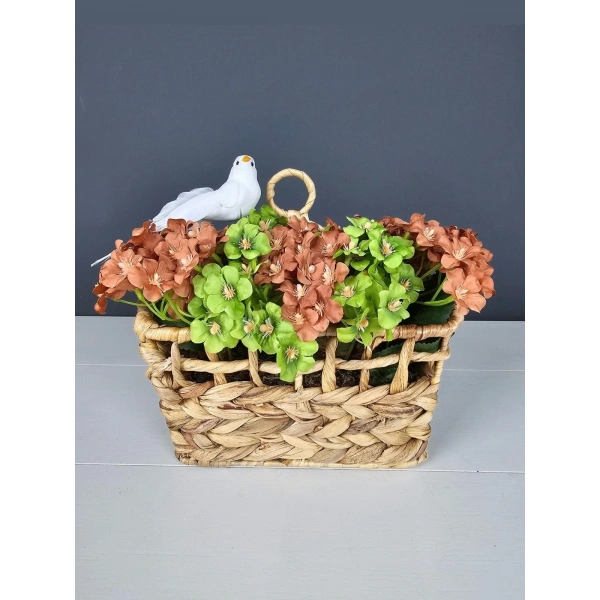 Kuş Figürlü Hasır Kapı Sepeti Posta Kutusu Gazetelik Kapı Süsü 25Cm