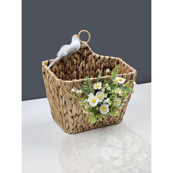 Kuş Figürlü Papatyalı Hasır Kapı Sepeti Gazetelik Posta Kutusu 30cm