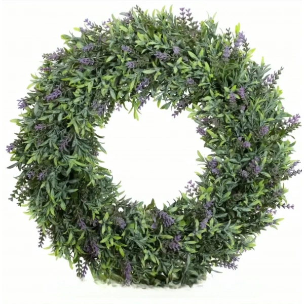 Lavantalı ve Yeşillikli Dekoratif Kapı Süsü Çelengi 40cm