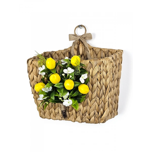 Limonlu Hasır Kapı Sepeti Gazetelik Posta Kutusu 30cm