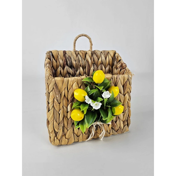 Limonlu Hasır Kapı Süsü Posta Kutusu Gazetelik 25cm