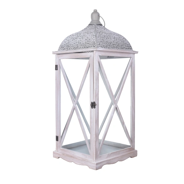 Metal Çatılı Büyük Boy Ahşap Mumluk Fener Aspendos 60cm