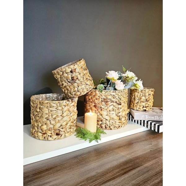 Natura 4lü Çelik Kafesli Hasır Saksı İçi Naylon Korumalı