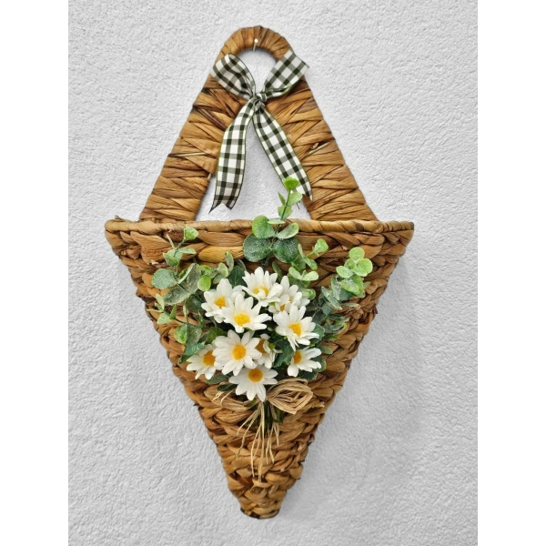 Papatyalı Konik Hasır Kapı Sepeti Gazetelik Posta Kutusu 46cm