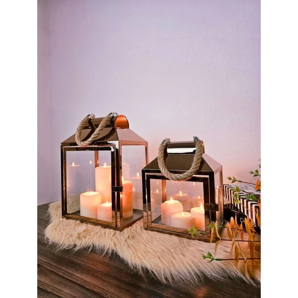 Rosetta Paslanmaz Çelik İkili Mumluk Fener Seti