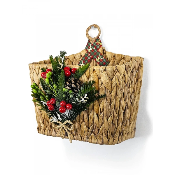 Yeni Yıl Hasır Kapı Sepeti Gazetelik Posta Kutusu 30Cm