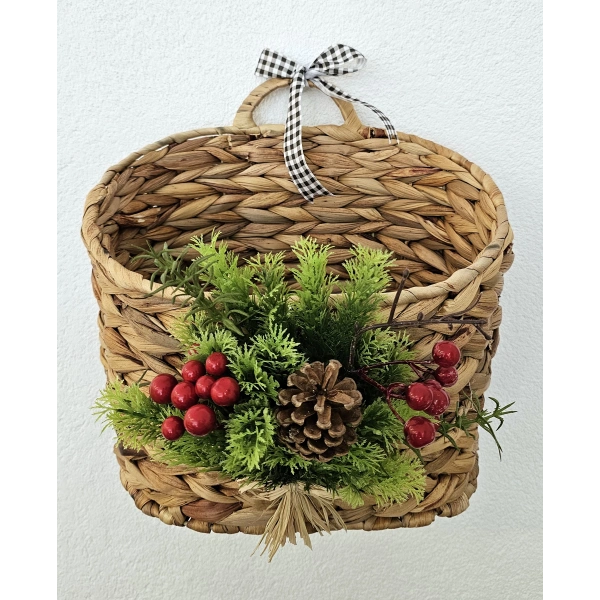 Yeni Yıl Hasır Kapı Sepeti Gazetelik Posta Kutusu Büyük Boy 31Cm