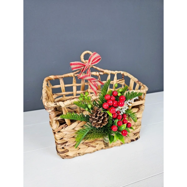 Yeni Yıl Hasır Kapı Sepeti Gazetelik Posta Kutusu Kapı Süsü 28Cm