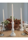 2 Adet Ahşap Şamdan Mumluk Eskitme Beyaz 24cm