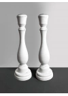 2 Adet Ahşap Şamdan Mumluk Eskitme Beyaz 24cm