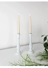 2 Adet Ahşap Şamdan Mumluk Eskitme Beyaz 24cm