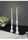 2 Adet Ahşap Şamdan Mumluk Eskitme Beyaz 24cm