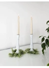 2 Adet Ahşap Şamdan Mumluk Eskitme Beyaz 24cm