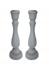 2 Adet Ahşap Şamdan Mumluk Eskitme Gri 24cm