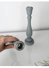 2 Adet Ahşap Şamdan Mumluk Eskitme Gri 24cm