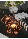 2 Adet Dekoratif Metal Tealight Mumluk Capella Bakır Renk