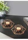 2 Adet Dekoratif Metal Tealight Mumluk Capella Bakır Renk