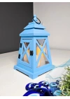 Mavi Ahşap Fener Led Işıklı 30cm