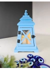 Mavi Ahşap Fener Led Işıklı 30cm