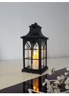 Ambiance 31Cm Siyah LED Fener - Gerçek Camlı, Titreşimli Alevsiz Mum Işığı