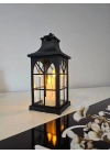 Ambiance 31Cm Siyah LED Fener - Gerçek Camlı, Titreşimli Alevsiz Mum Işığı