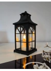 Ambiance 31Cm Siyah LED Fener - Gerçek Camlı, Titreşimli Alevsiz Mum Işığı