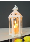 Astrum 33cm Beyaz LED Fener Mumluk - Gerçek Camlı & Pille Çalışan Dekoratif Aydınlatma