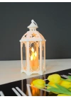 Astrum 33cm Beyaz LED Fener Mumluk - Gerçek Camlı & Pille Çalışan Dekoratif Aydınlatma