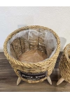Ayaklı Hasır Saksı ve Çiçeklik Seti İçi Naylonlu Bej