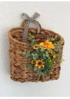 Çiçekli Hasır Kapı Sepeti Gazetelik Posta Kutusu 29cm