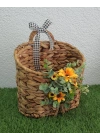 Çiçekli Hasır Kapı Sepeti Gazetelik Posta Kutusu 29cm