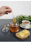 El Yapımı Borosilikat Cam Bal Kavanozu – Arı Figürlü & Kaşıklı (450 ml)