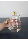 El Yapımı Borosilikat Cam Bal Kavanozu – Arı Figürlü & Kaşıklı (450 ml)
