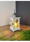 Eskitme Beyaz Ahşap Mumluk Fener Biella 23cm